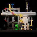 Advanced Industrial Equipment With Yellow Red Pipes Silver Tanks And Control Valves