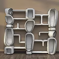 Modern Wall Mounted Display Shelves With Irregular White Frames Brown Interiors And Wooden Floor
