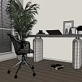 Cream Style Study Desk Office Bookshelf Shelf 3d model