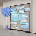 Blue Balloons Decorated Photo Check In Spot With Grid Background Board And Signboards