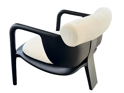 Modern Armchair With Black Wooden Frame And Cream Fluffy Cushion Design 3d model