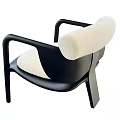 Modern Armchair With Black Wooden Frame And Cream Fluffy Cushion Design
