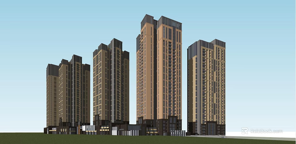 Modern High Rise Residential Buildings With Glass Facade And Urban Architecture Design 3d model 