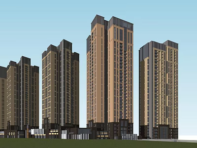 Modern High Rise Residential Buildings With Glass Facade And Urban Architecture Design 3d model