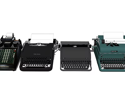 Vintage Office Appliances Classic Typewriters Collection In Various Colors And Styles 3d model
