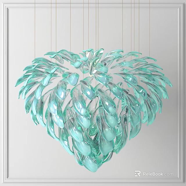Elegant Turquoise Heart Shaped Hanging Crystal Chandelier With Leaf Shaped Crystals 3d model 