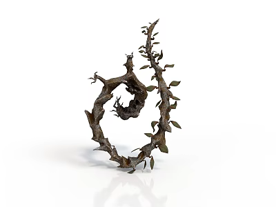 Artistic Spiral Shaped Plant Sculpture With Twisted Branches Thorns And Leaves 3d model