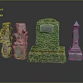 Ancient Stone Architectural Components With Carved Patterns Mossy Surfaces And Historical Designs 3d model