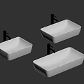 Three Modern White Ceramic Washbasins With Silver Faucets And Sleek Design 3d model