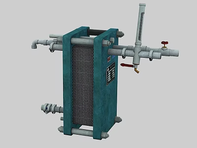 Blue Industrial Heat Exchanger Equipment Featuring Metal Frame Pipes Valves And Gauge 3d model