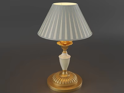 Elegant Table Lamp With Gold Base White Body And Striped Fabric Shade 3d model
