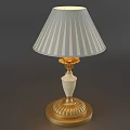 Elegant Table Lamp With Gold Base White Body And Striped Fabric Shade