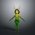 Nature Inspired Green Leaf Decorative Figure With Antler Headpiece For Home