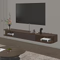 Modern Wooden Floating TV Stand With Storage Shelves And Decorative Ornaments