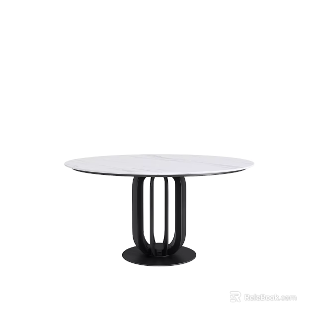 Round Marble Top Dining Table With Black Metal Base And Modern Design 3d model 