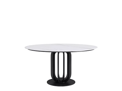 Round Marble Top Dining Table With Black Metal Base And Modern Design 3d model