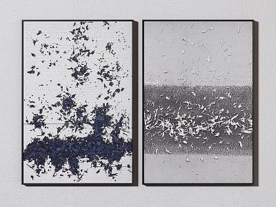 Two Abstract Paintings With Dark Blue Splatter And Light Gray Textured Patterns 3d model