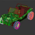 Green Camouflage Open Top Off Road Toy Car With Red Seats And Large Tires