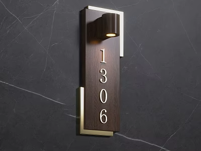 Illuminated Wooden House Number 1306 With Metal Frame On Dark Wall 3d model