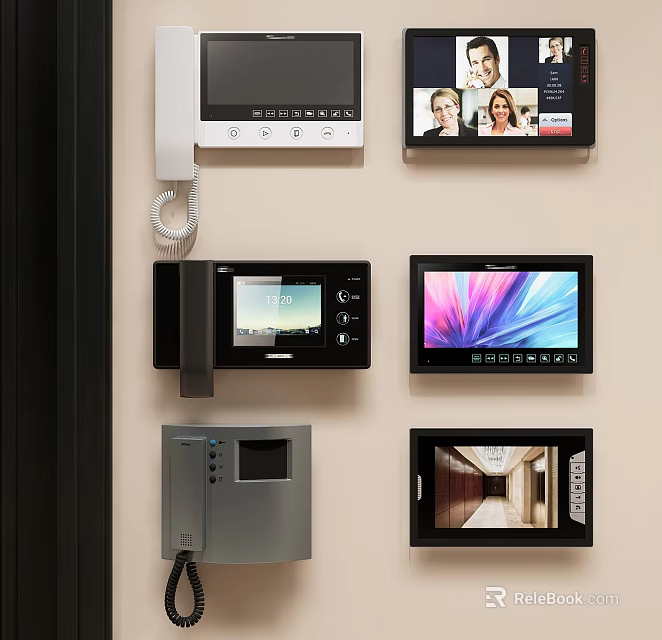 Smart Video Doorbell Devices On Wall With Screen Camera And Time 3d model 