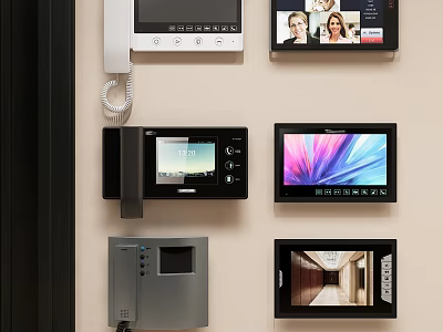 Smart Video Doorbell Devices On Wall With Screen Camera And Time 3d model