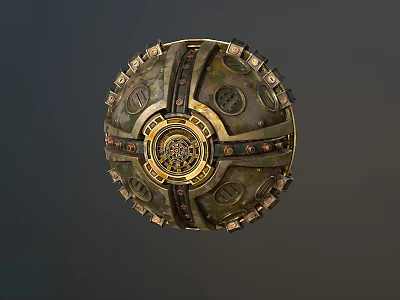 Vintage Mechanical Style Spherical Decorative Ornament Set With Intricate Patterns And Golden Details 3d model