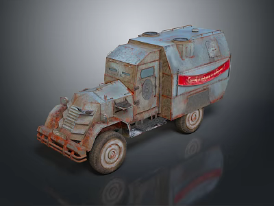 Rusty Vintage Old Truck Exterior With Red Stripe And Weathered Design 3d model