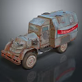 Rusty Vintage Old Truck Exterior With Red Stripe And Weathered Design