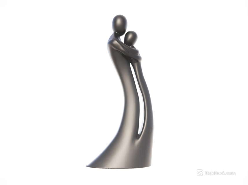 Black Abstract Sculpture of Embracing Figures as Modern Decorative Art Piece 3d model 