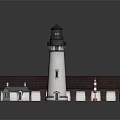 Residential Building Near Lighthouse with Adjacent Structure Red White Pillar and Reflection 3d model