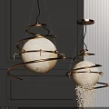 Golden Spiral Design Pendant Lights With Moon Textured Sphere Shades In Modern Style