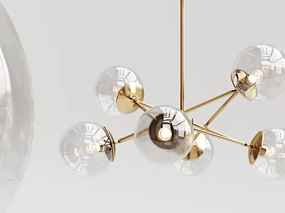 Elegant Modern Gold Chandelier with Glass Globes and Metal Branch Structure Design 3d model