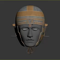 Ancient Warrior Helmet With Blue And Gold Intricate Carvings And Metal Construction
