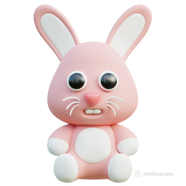Cute Pink Rabbit Plush Toy With Big Eyes White Ears And Soft Texture Sitting Pose 3d model 