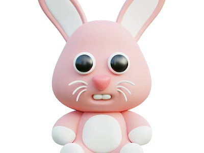 Cute Pink Rabbit Plush Toy With Big Eyes White Ears And Soft Texture Sitting Pose 3d model