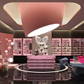 Luxury Pink Clothing Store Interior With Display Cabinets Lighting Sofa And Mannequins