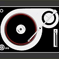 Modern Vinyl Record Player With White Base Black Panel Red Rimmed Turntable And Tonearm