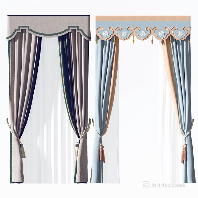Elegant Curtains With Ornate Valance Tassel Tiebacks And Soft Fabric For Home Decor 3d model 