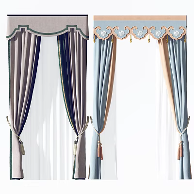 Elegant Curtains With Ornate Valance Tassel Tiebacks And Soft Fabric For Home Decor 3d model