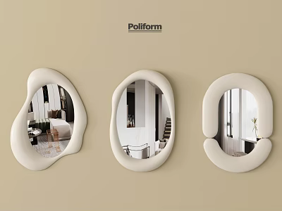 Poliform Three White Wall Mounted Mirrors With Different Shapes Modern Design 3d model