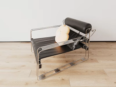 Modern Black Single Chair With Stainless Steel Frame And Yellow Cushion In Minimalist Setting 3d model