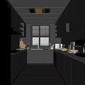 Modern Kitchen Interior With Gray Cabinets Stone Countertop Appliances And Window Blinds