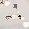 Modern Minimalist Chandelier With White Globe Lamps And Black Gold Metal Frame