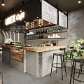Modern Cafe Interior With Wooden Bar Counter Metal Stools Menu Boards And Green Plants