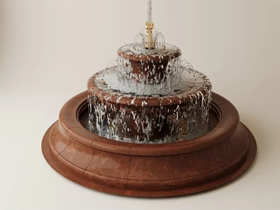 Ornamental Three Tiered Garden Fountain With Brown Base Flowing Water And Statue On Top 3d model