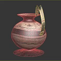 Traditional Ceramic Pottery Jar With Striped Patterns Curved Handle And Base Design