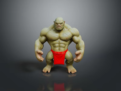 Muscular Green Skinned Game Movie Character Wearing Red Shorts With Strong Build 3d model