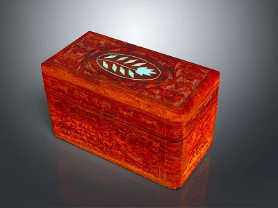 Red Carved Wooden Display Shelving Featuring Leaf Decoration and Ornate Design Details 3d model