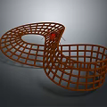 Modern Abstract Orange Grid Curved Loop Sculpture Art Design Structure