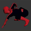 SpiderMan Character In Red And Blue Suit With Web Pattern Crouching Pose